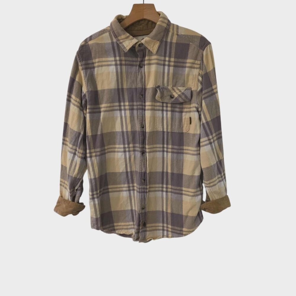Legendary Whitetails Original Buck Camp Shirt Yellow Gray Plaid‎ Mens Medium